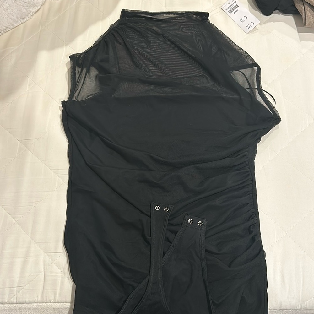 Black mesh mock neck